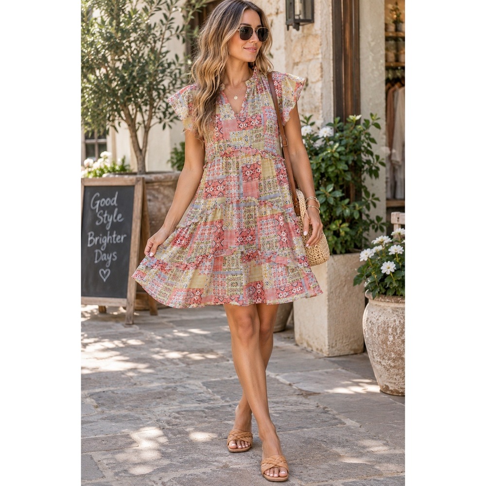 Anthropologie Patchwork Boho Folk Mini Dress Size M